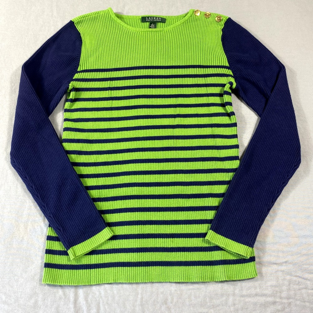 Lauren Ralph Lauren Sweatshirt Womens Large Green Blue‎ Embroidered LRL Sweater